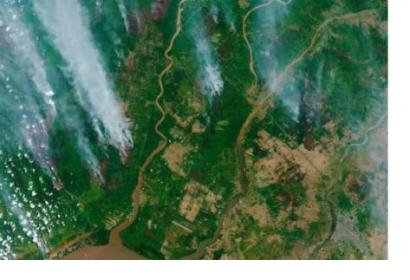 The Copernicus Sentinel-2 mission captured the fires over Borneo on 13 September 2019. Image: Copernicus