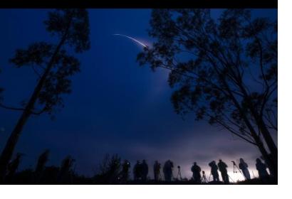 NASA´s capture with a long exposure of spectators watching Delta 2 rocket carrying the SMAP satellite launched in January 2015