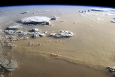 A sandstorm over the Sahara desert seen by ESA astronaut Alexander Gerst from the International Space Station in 2014. Image: ESA/NASA.