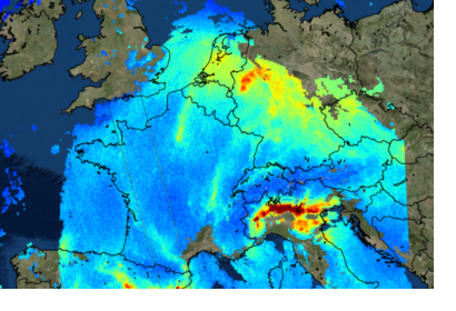 Nitrogen dioxide concentration over Europe captured by Sentinel 5P Image: ESA European Space Agency.