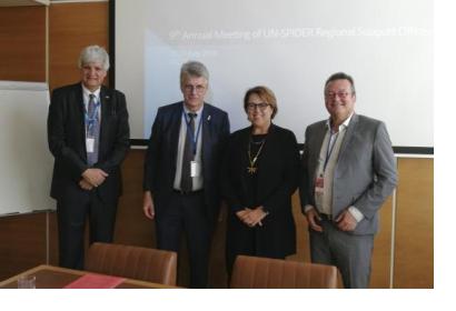 Mr. Juan Carlos Villagran de Leon, Head of the UN-SPIDER Bonn Office; H.E. Gerhard Küntzle, Permanent Representative of Germany to the United Nations (Vienna); UNOOSA Director Ms. Simonetta Di Pippo; and Prof. Klaus Greve from the Centre for Remote Sensing of Land Surfaces (ZFL) at the University of Bonn.