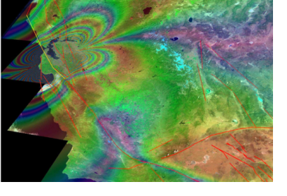 Synthetic aperature radar patterns of seismic deformations associated with a model earthquake on the San Francisco section of the San Andreas Fault. 