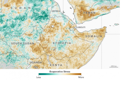 Evaporative stress index in the Horn of Africa. Image courtesy of NASA.